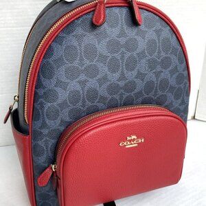 COACH CZ176 Court Backpack In Signature Canvas & Leather Denim/Bold Red